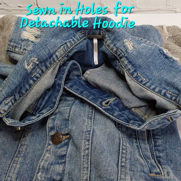 'FREE PEOPLE' DISTRESSED DENIM JACKET TEXTURE SLEEVE VINTAGE - Picture 9 of 16